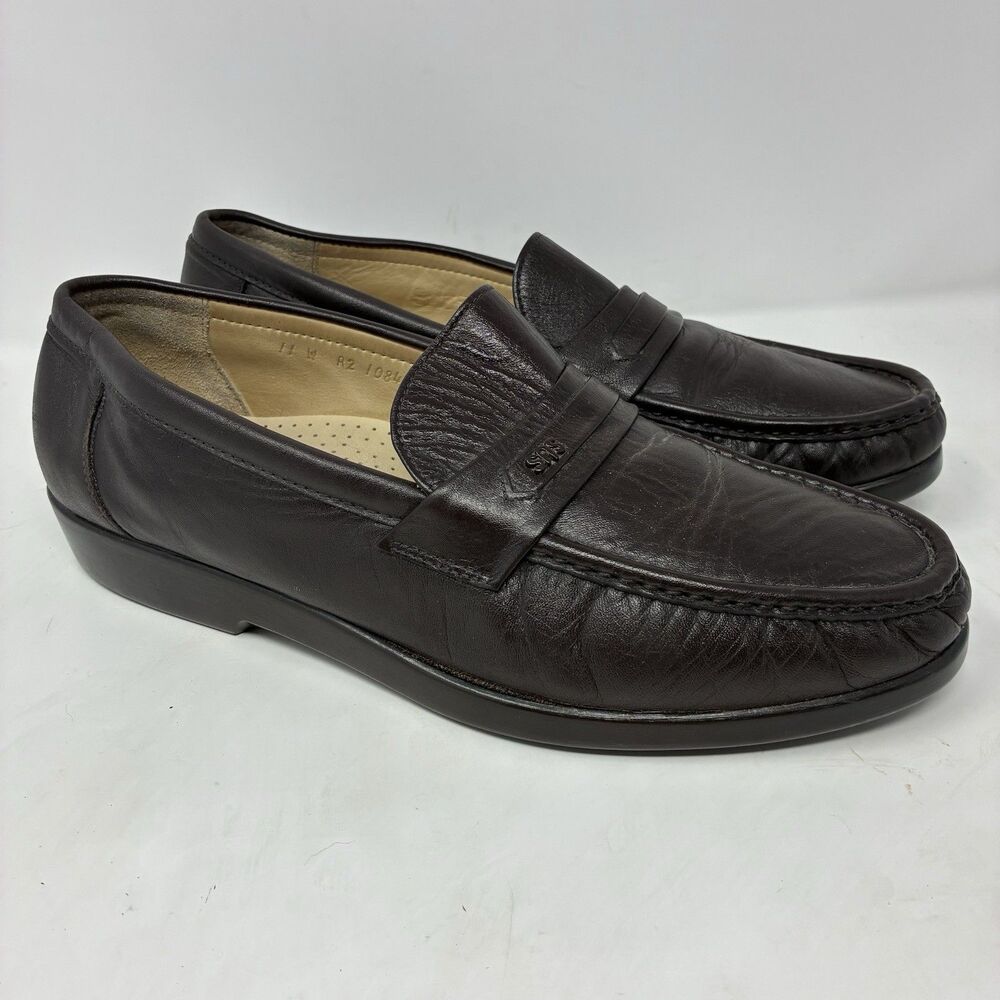 SAS Ace Men’s Size 11 W Black Leather Loafers Hand Made In USA Tripad Wide